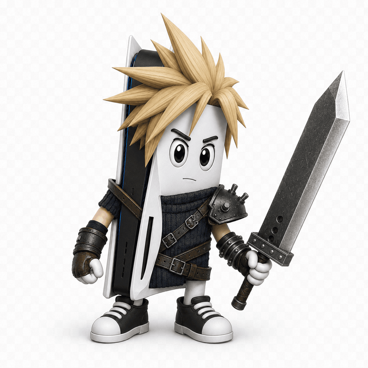 Mascota PS5 inspirada en un héroe de Final Fantasy con espada enorme