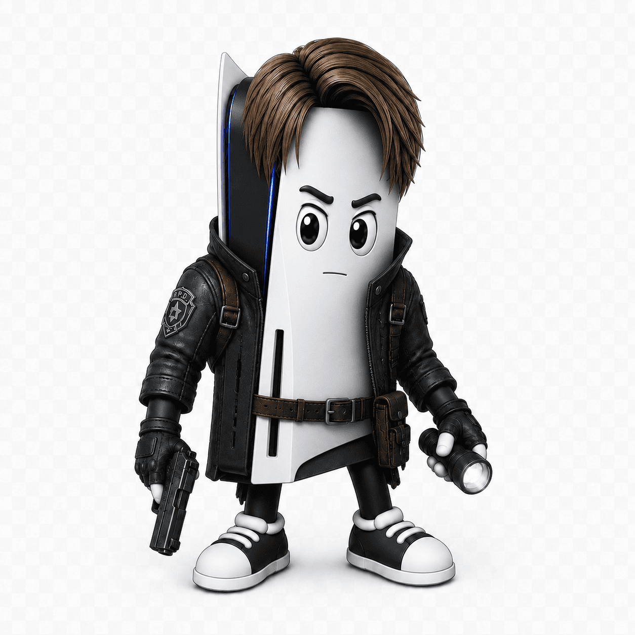 Mascota PS5 equipada como superviviente de una saga de survival horror