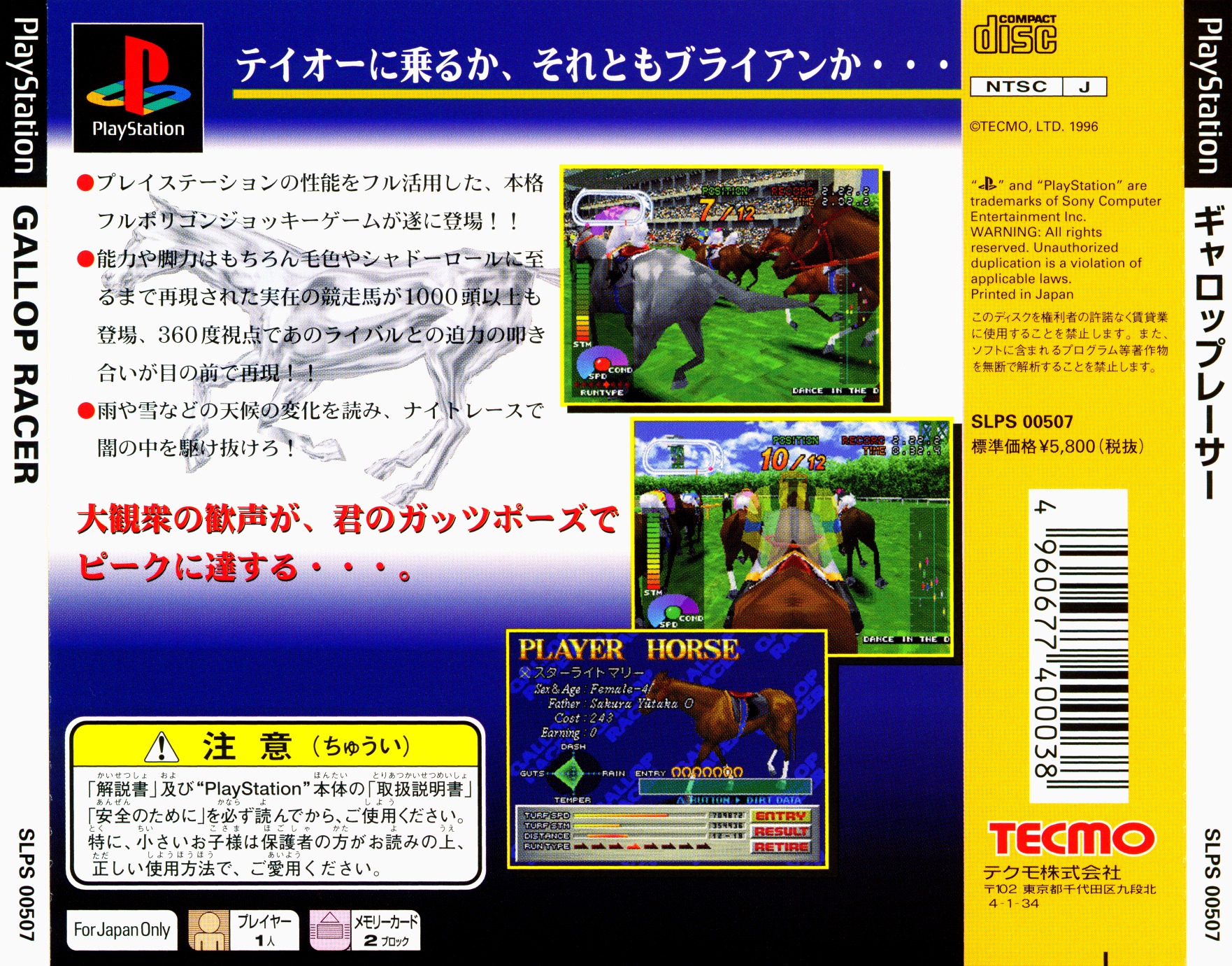 Contraportada de Gallop Racer · JP