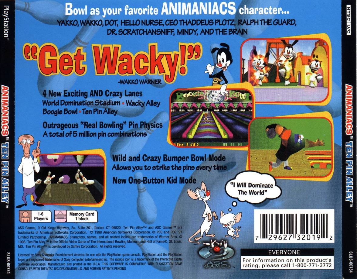 Contraportada de Animaniacs Ten Pin Alley · US