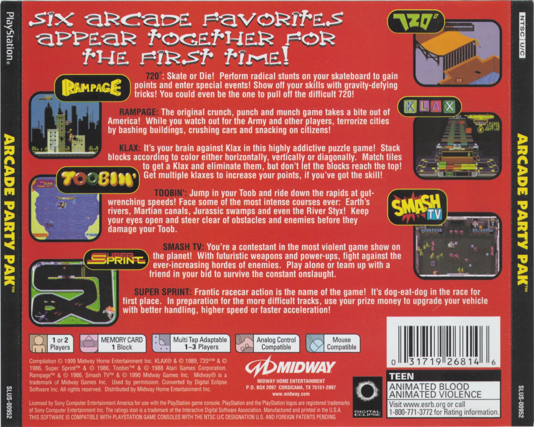 Contraportada de Arcade Party Pak · US