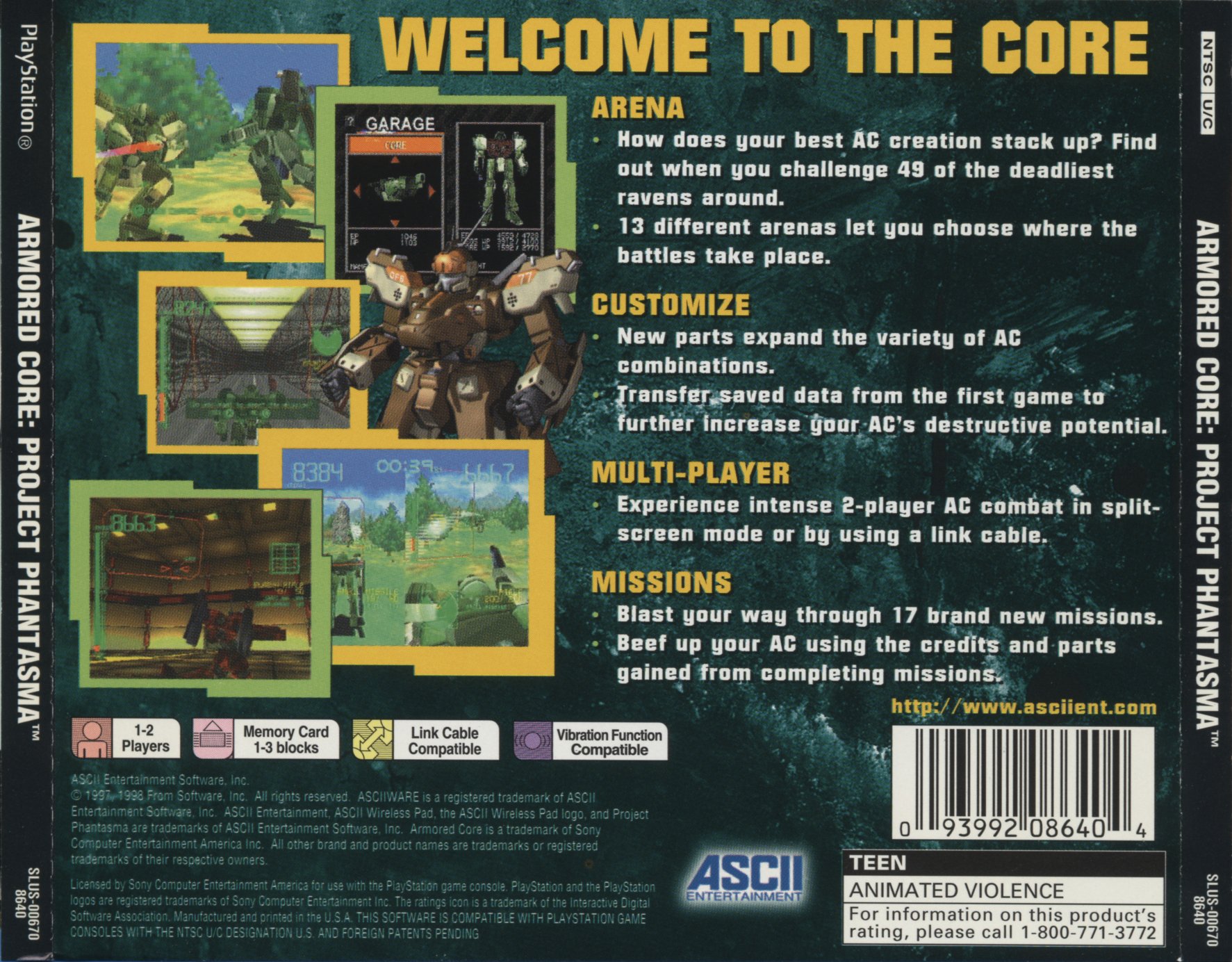 Contraportada de Armored Core Project Phantasma · US