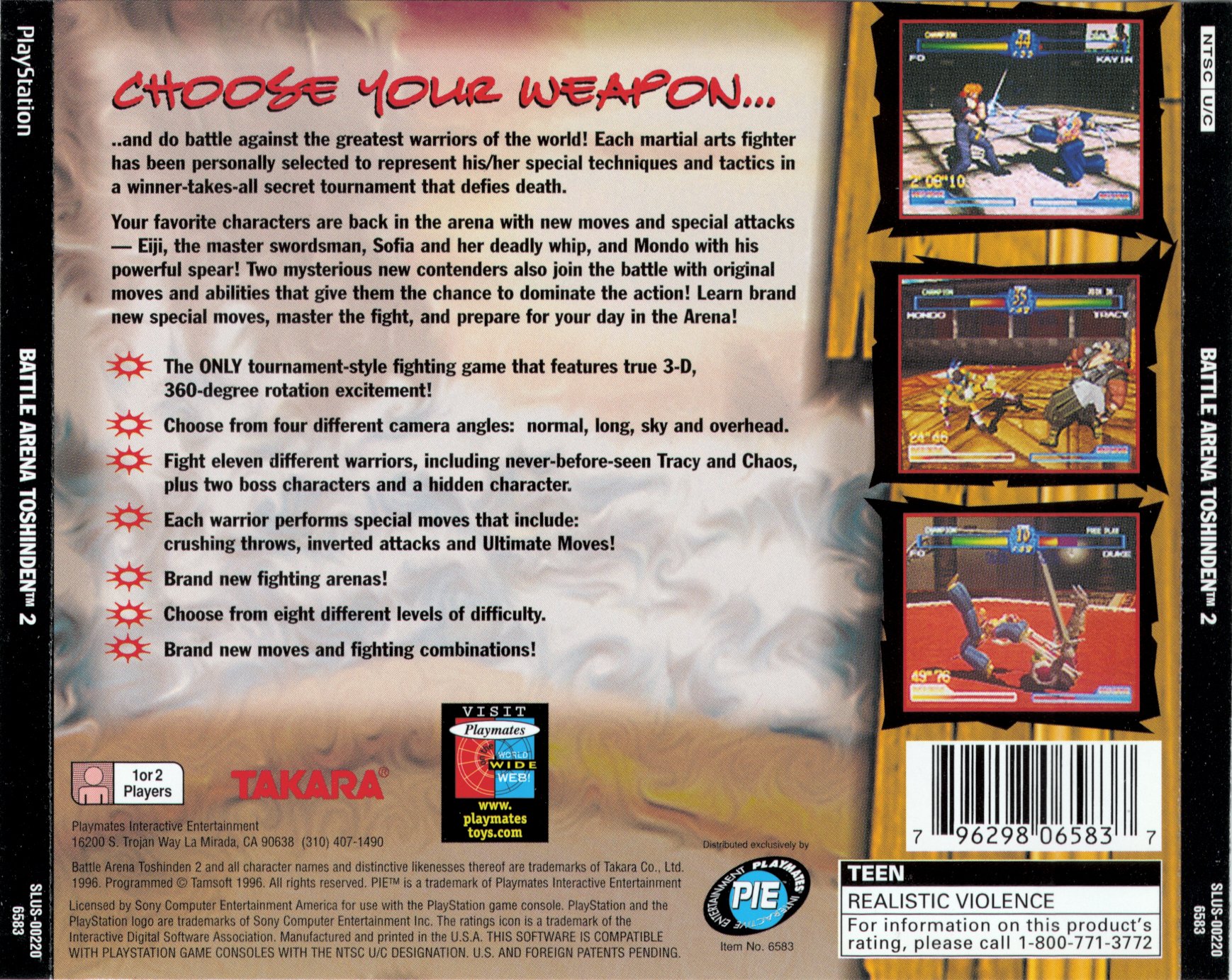 Contraportada de Battle Arena Toshinden 2 · US