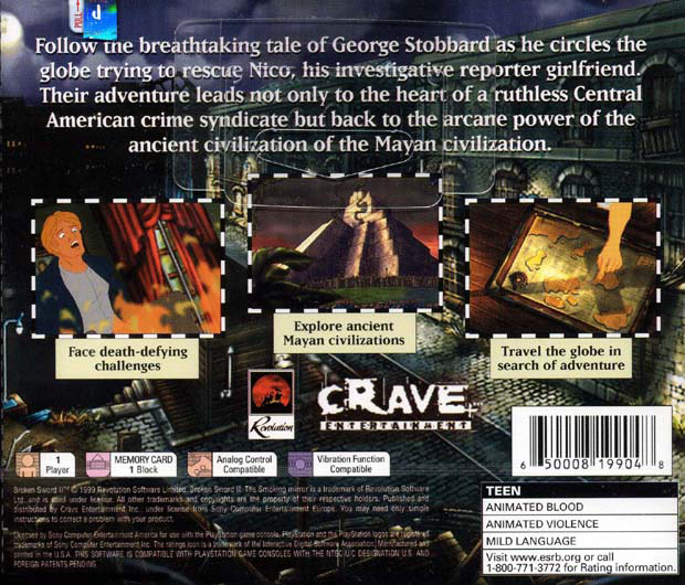 Contraportada de Broken Sword 2 - The Smoking Mirror · US