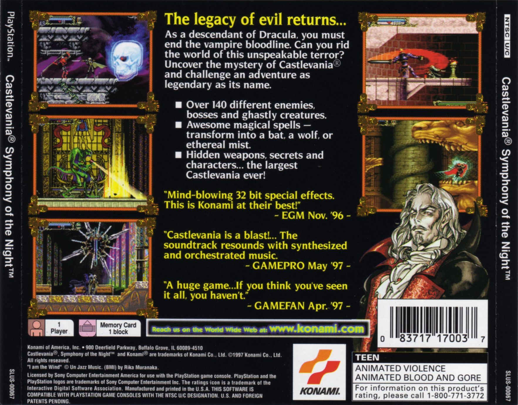 Contraportada de Castlevania Symphony of the Night · US
