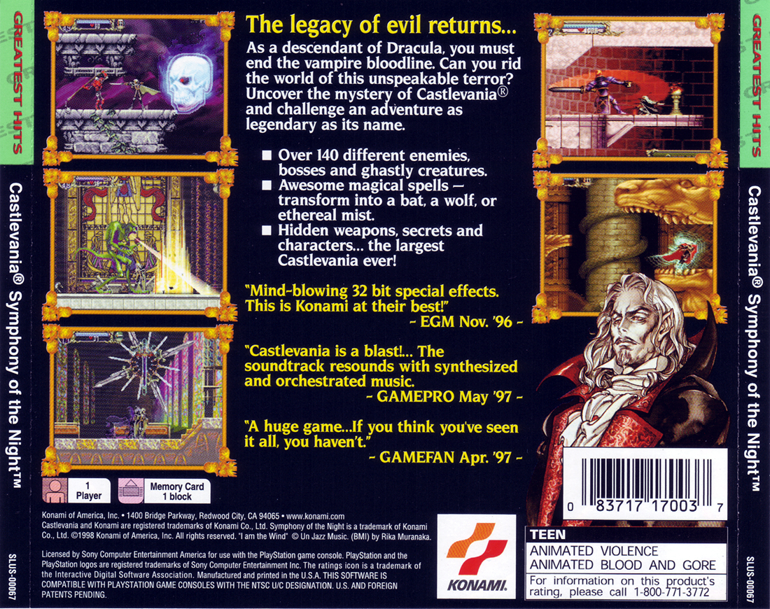 Contraportada · Greatest Hits de Castlevania Symphony of the Night · US