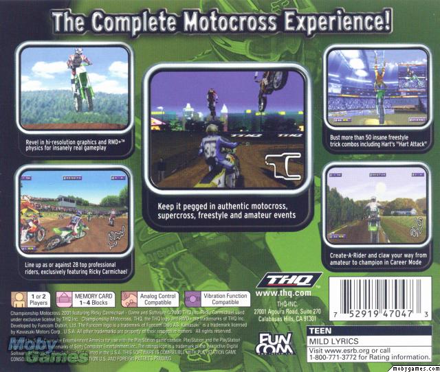 Contraportada de Championship Motocross 2001 featuring Ricky Carmichael · US