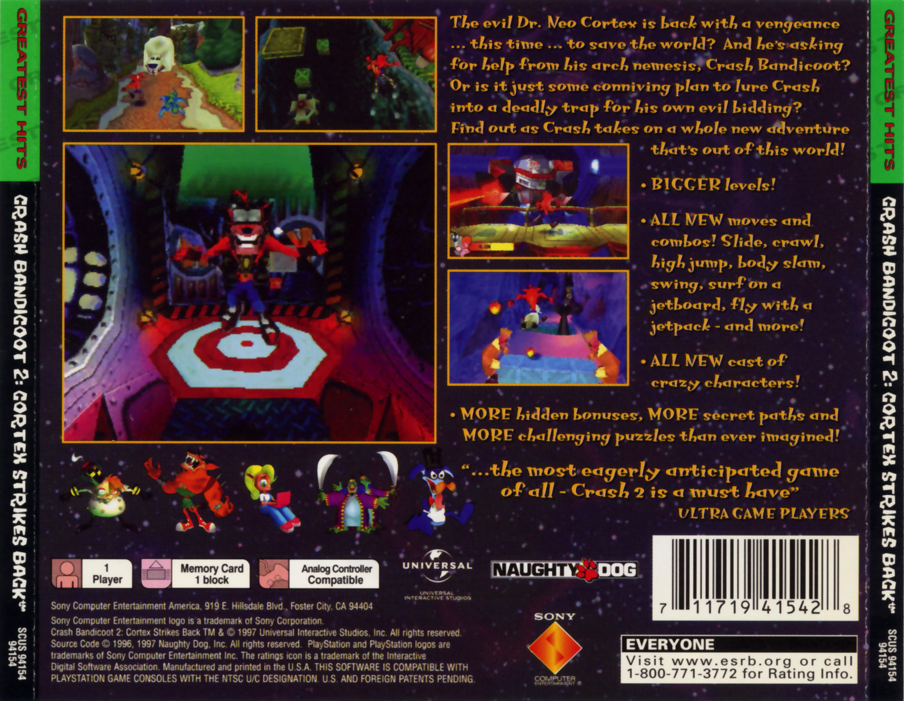 Contraportada · Greatest Hits de Crash Bandicoot 2 Cortex Strikes Back · US