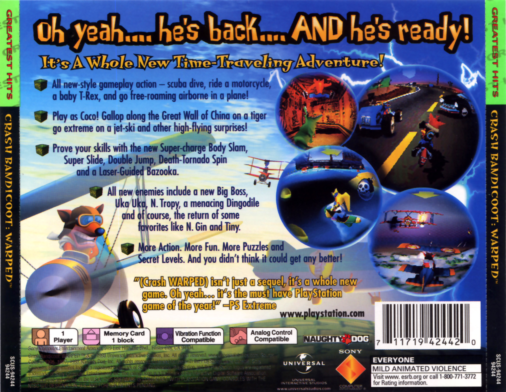 Contraportada · Greatest Hits de Crash Bandicoot Warped · US