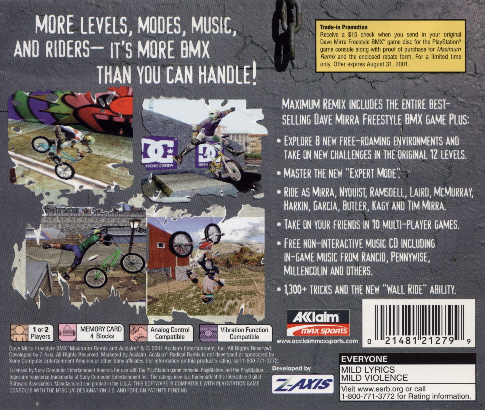 Contraportada de Dave Mirra Freestyle BMX Maximum Remix · US