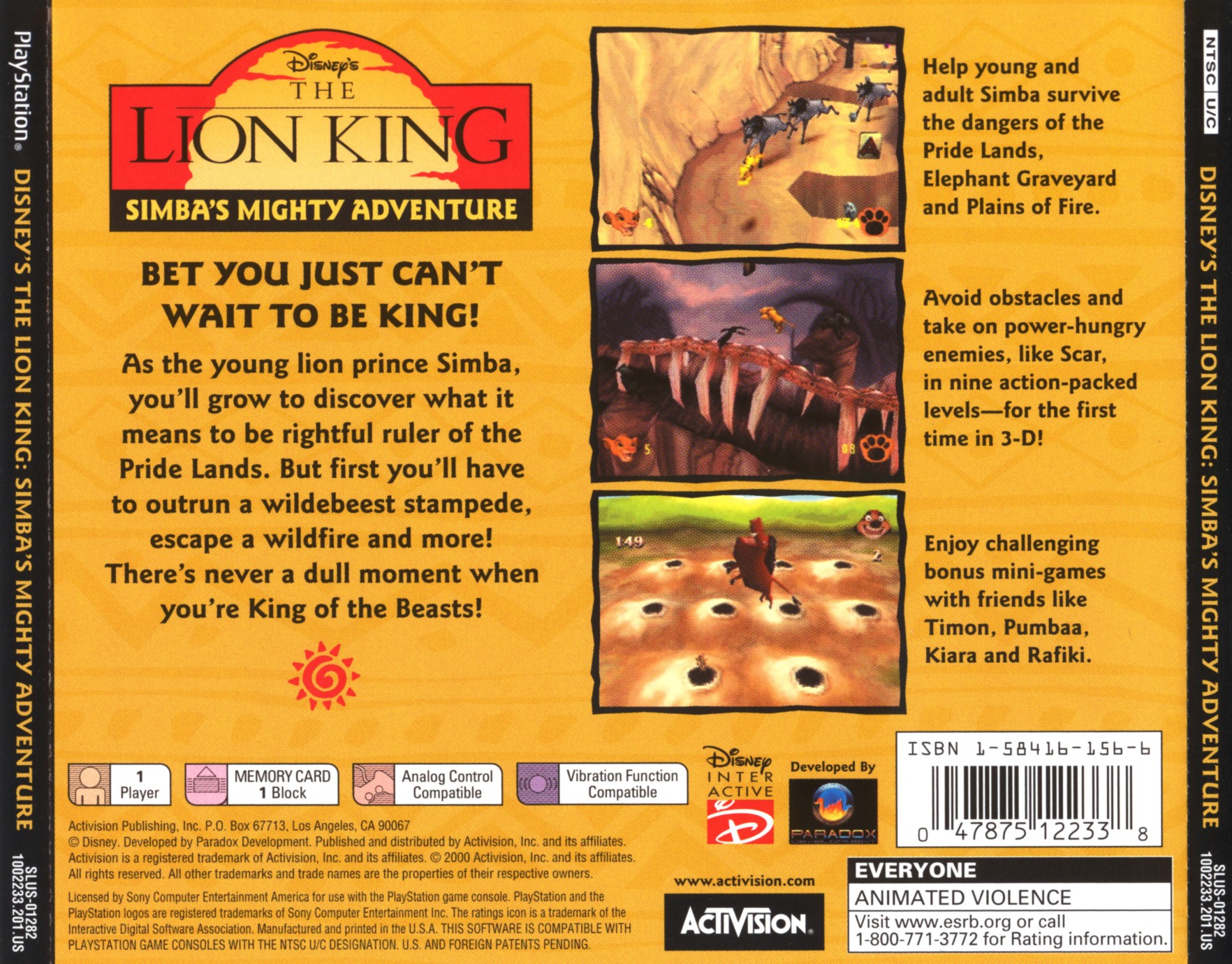 Contraportada de The Lion King Simbas Mighty Adventure · US