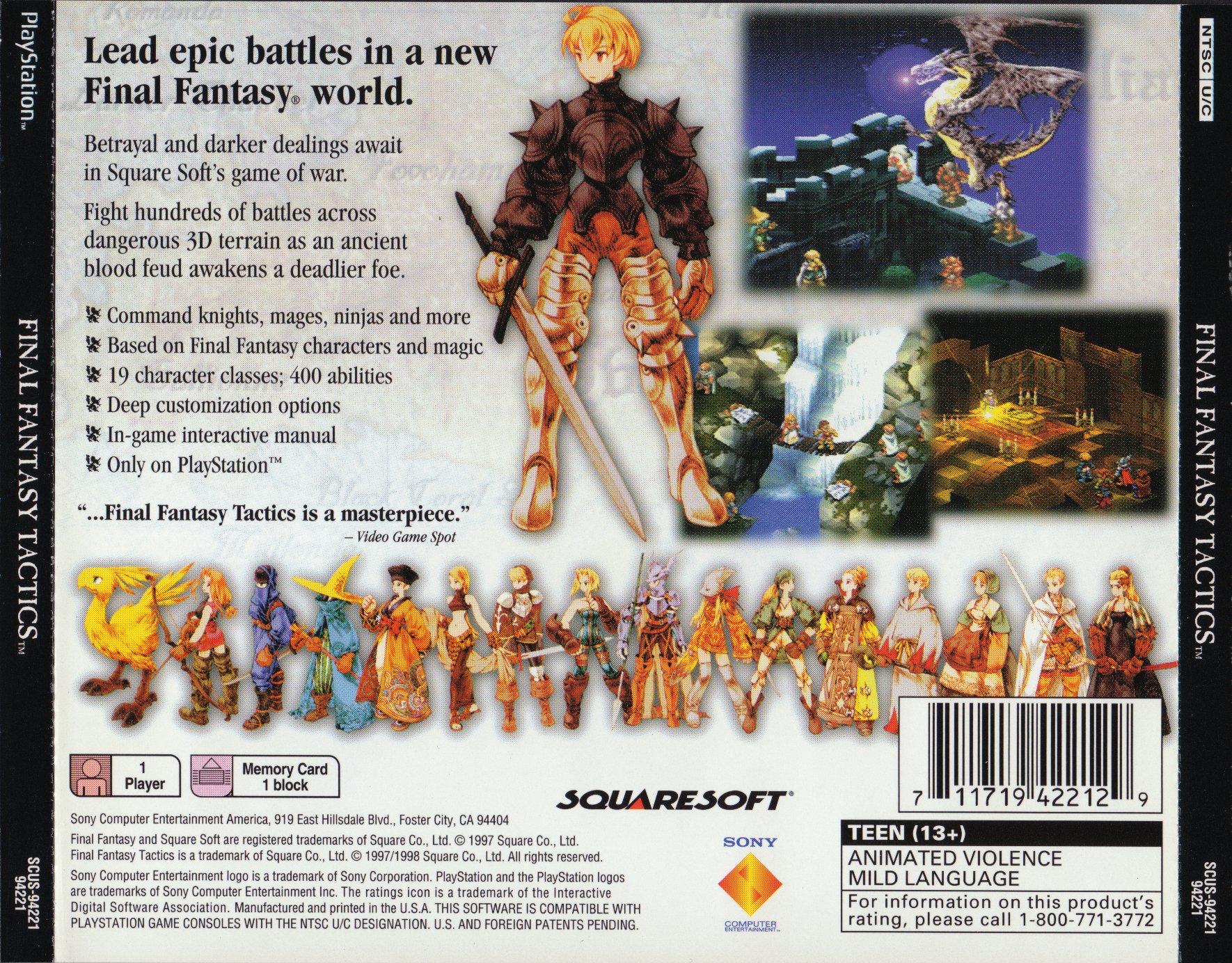 Contraportada de Final Fantasy Tactics · US