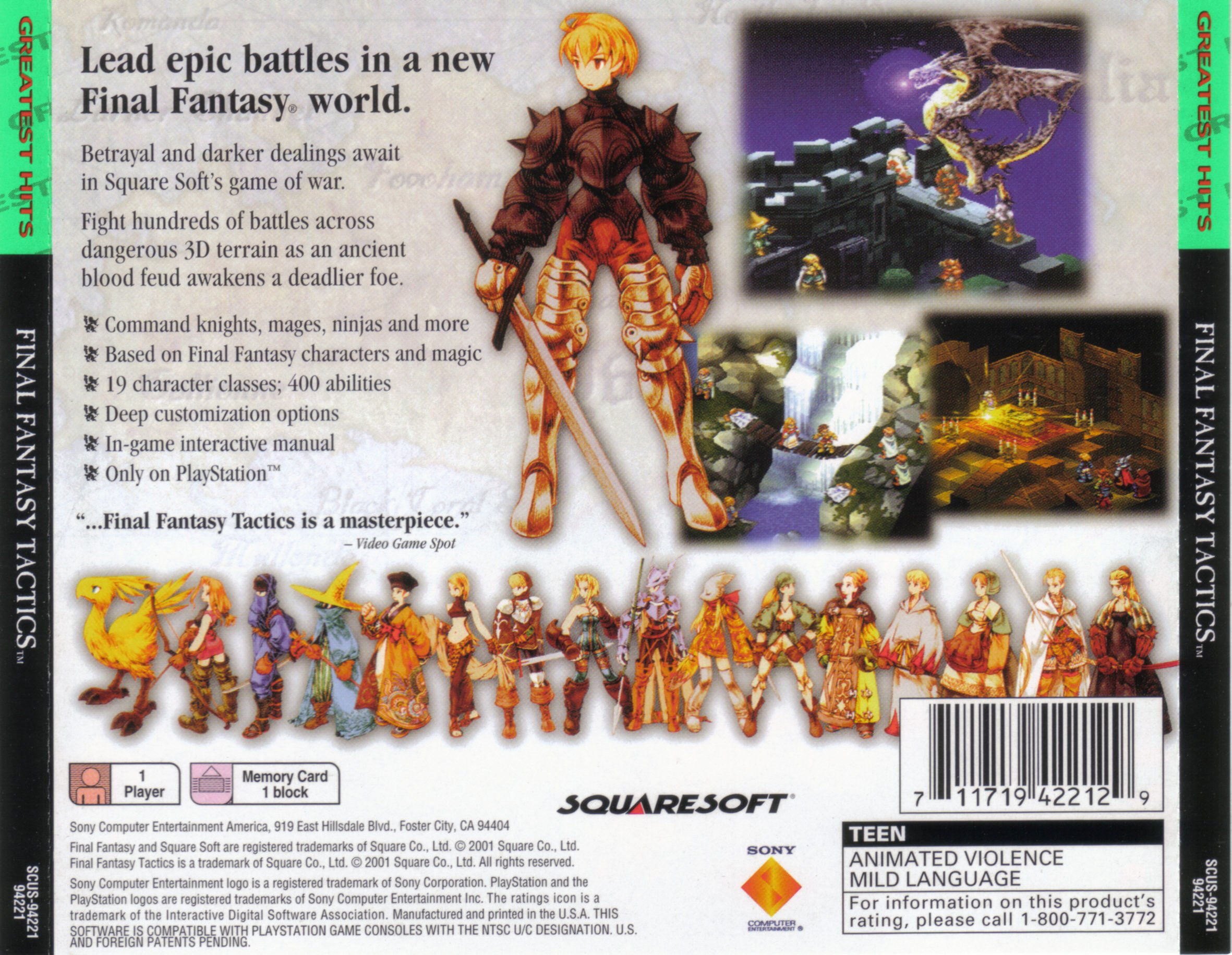 Contraportada · Greatest Hits de Final Fantasy Tactics · US