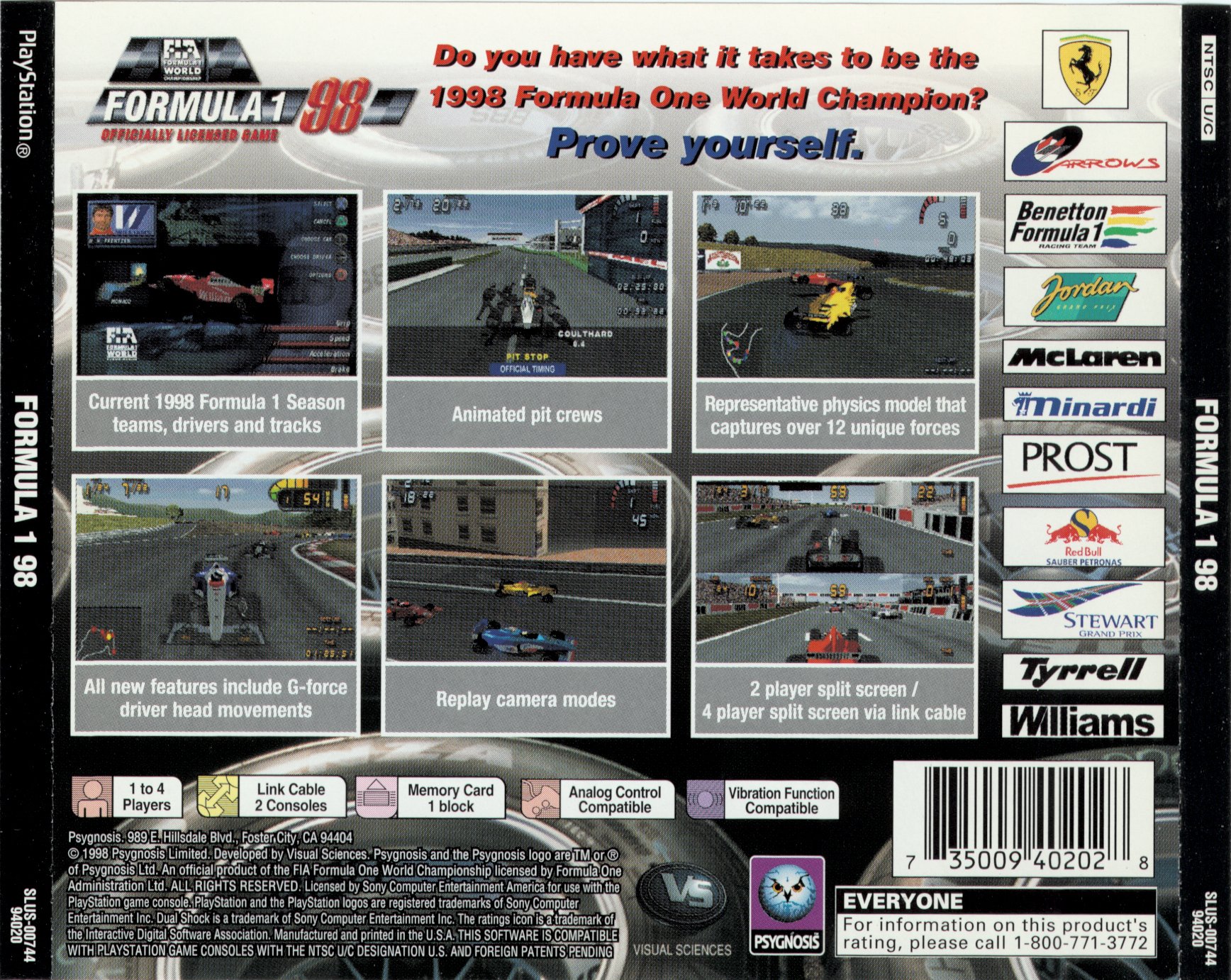 Contraportada de Formula 1 '98 · US