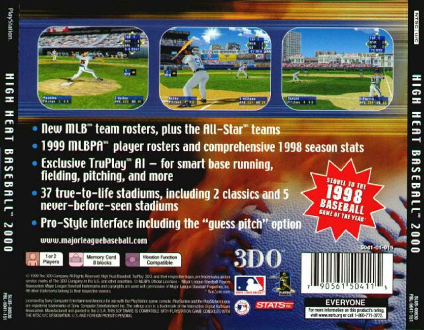 Contraportada de High Heat Baseball 2000 · US