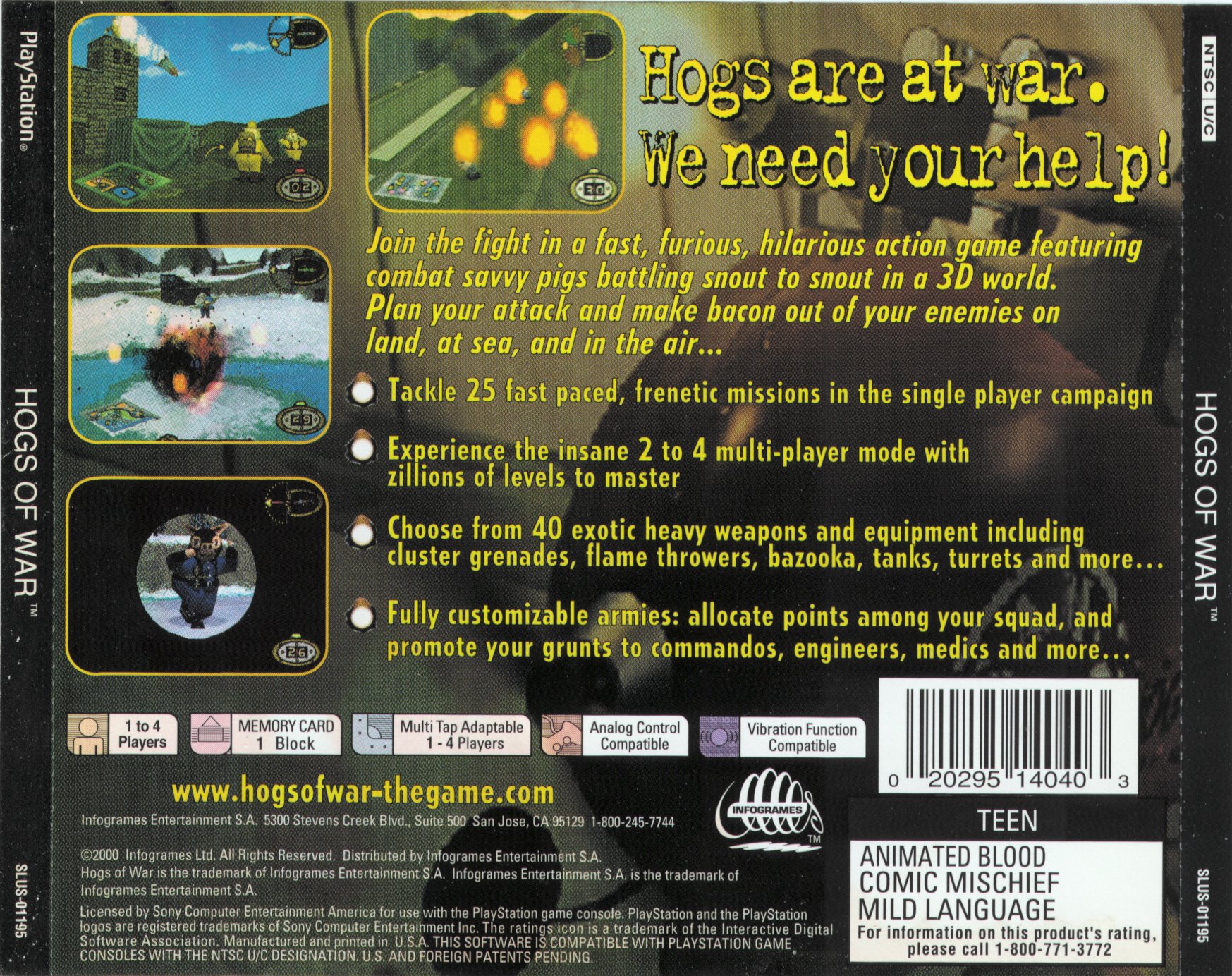 Contraportada de Hogs of War · US