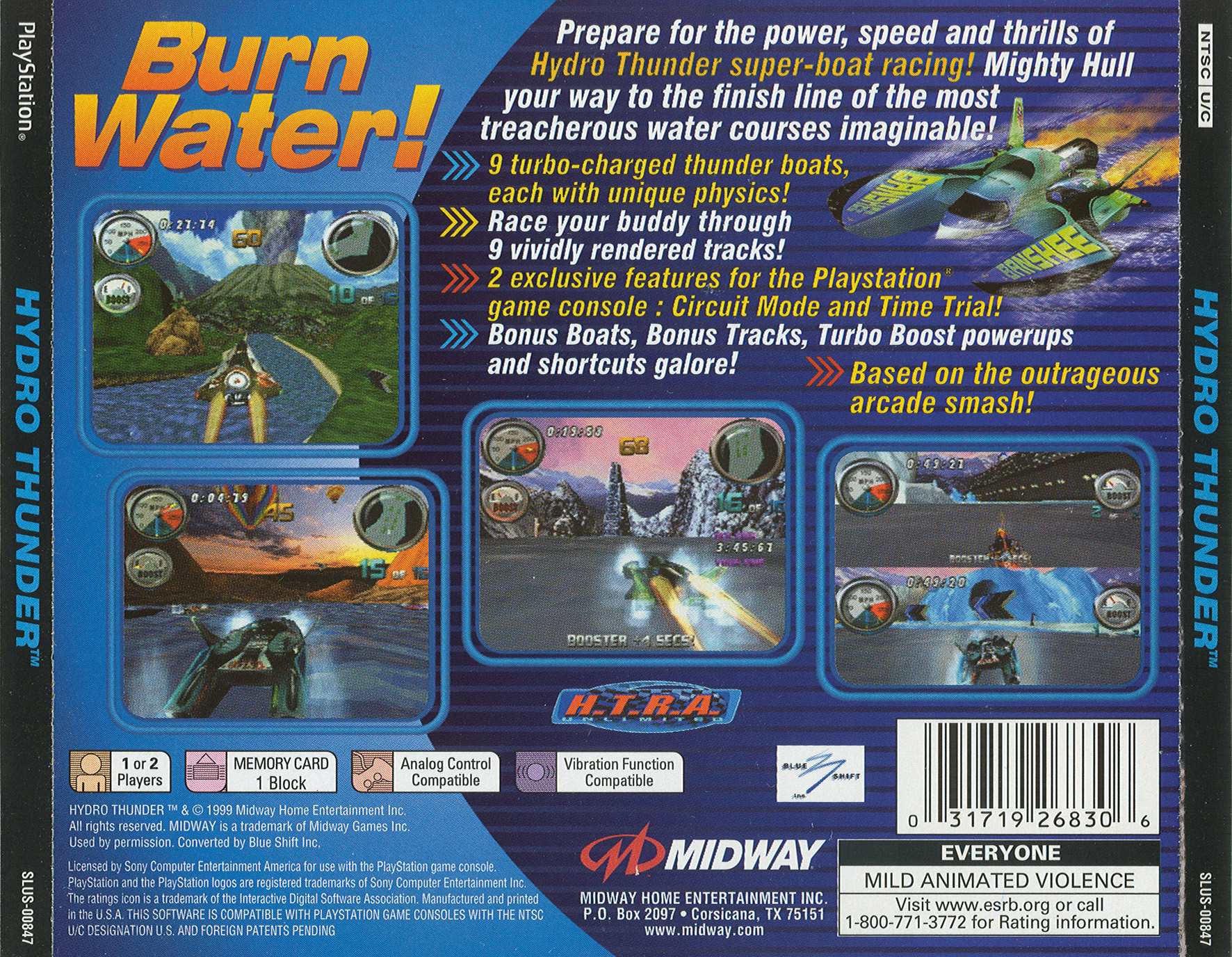 Contraportada de Hydro Thunder · US