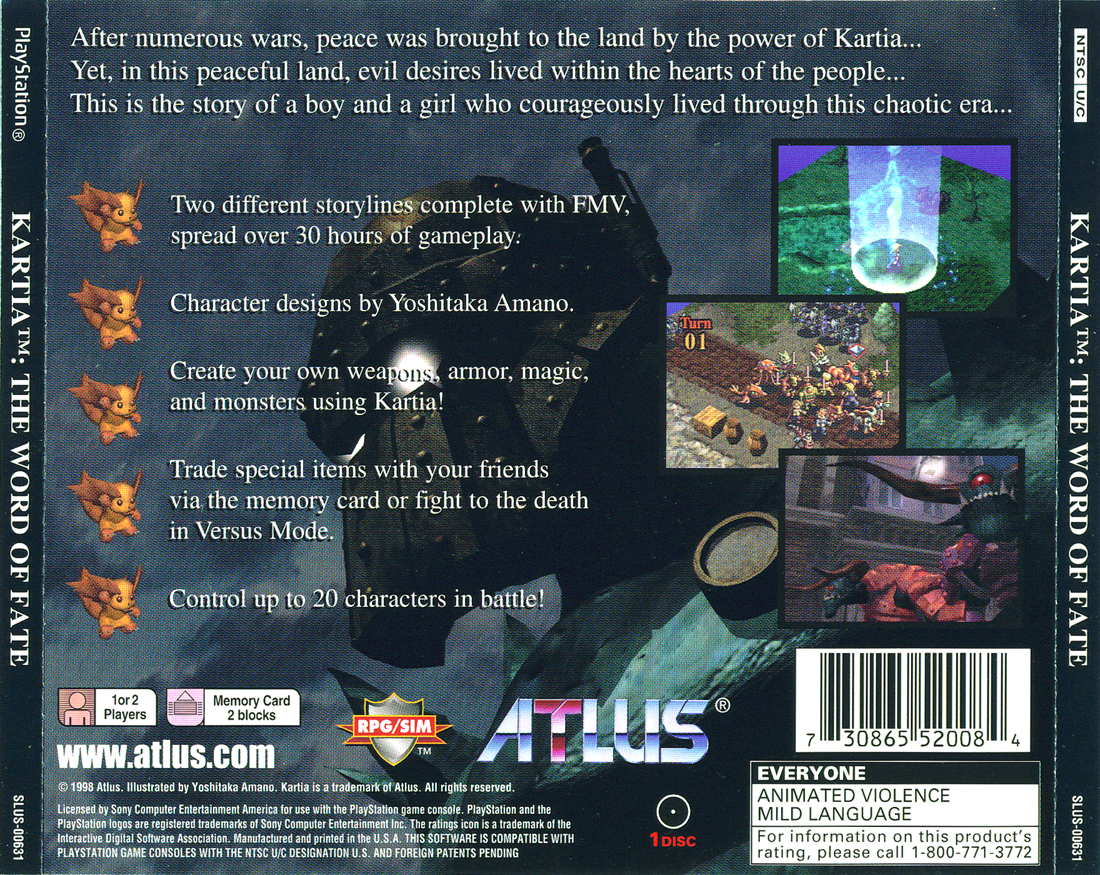 Contraportada de Kartia Word of Fate · US