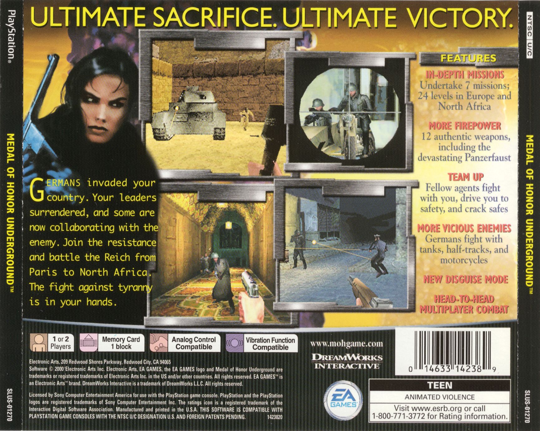 Contraportada de Medal of Honor Underground · US