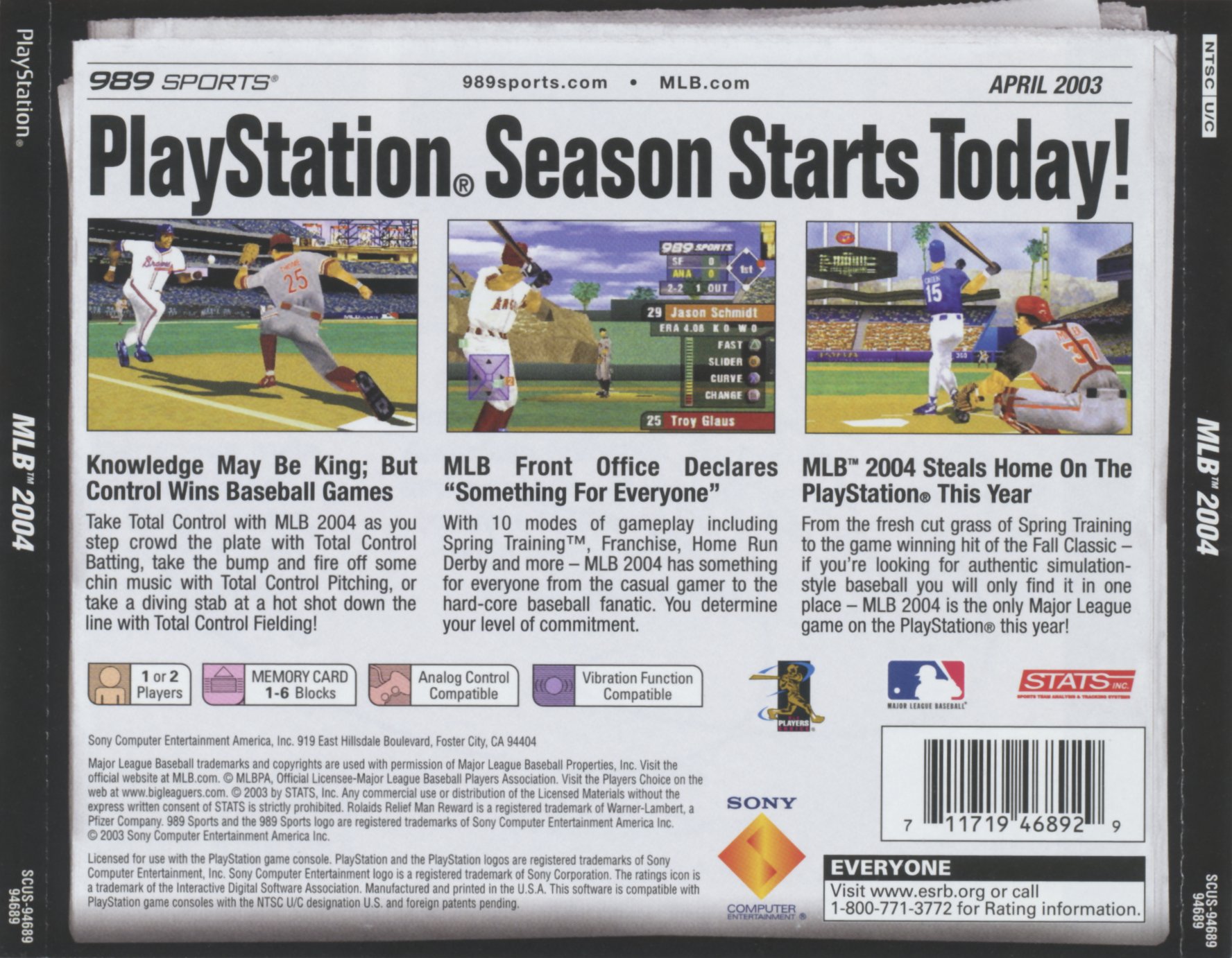 Contraportada de MLB 2004 · US