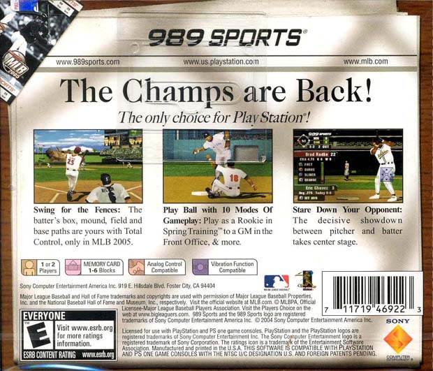 Contraportada de MLB 2005 · US
