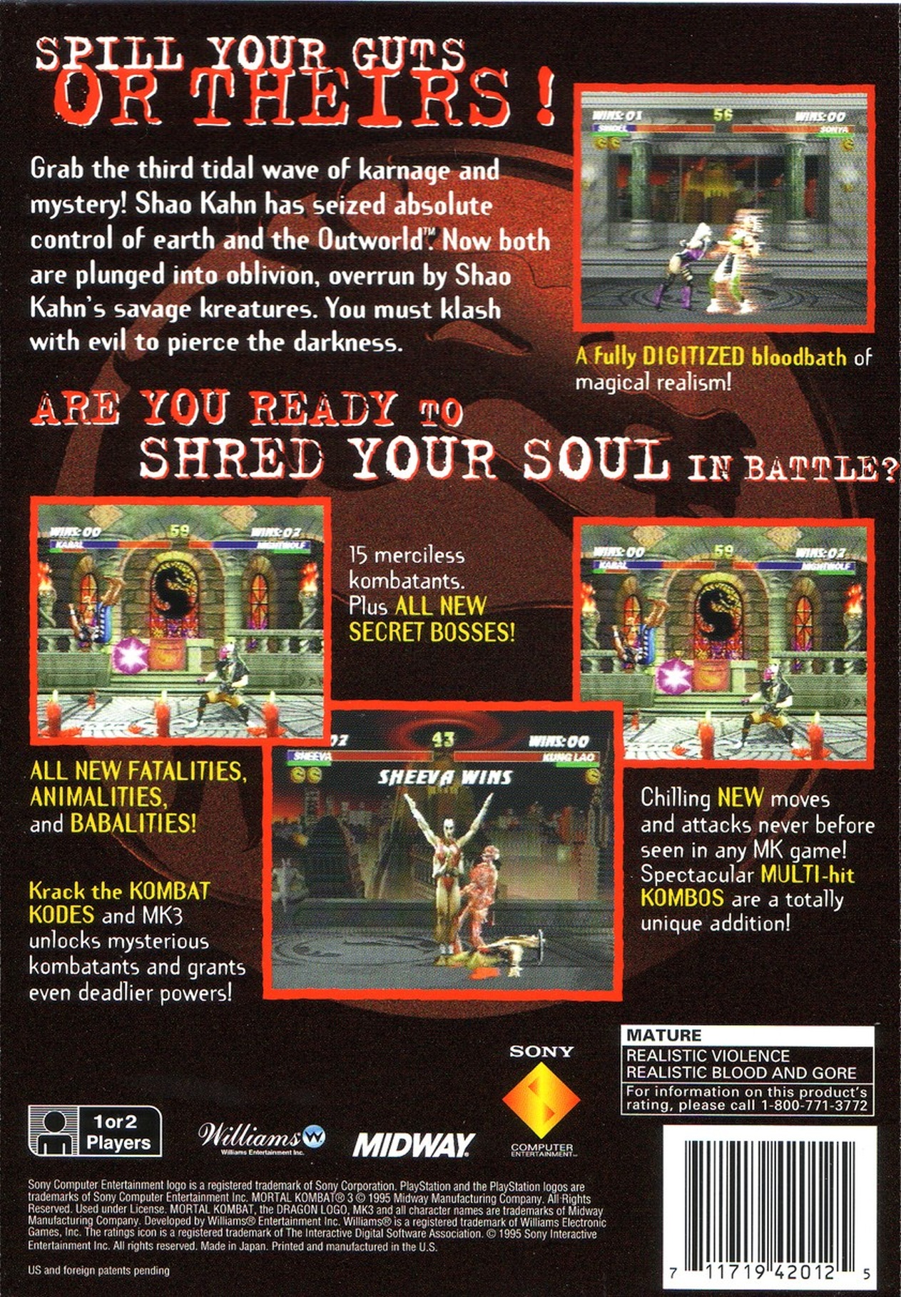 Contraportada de Mortal Kombat 3 · US