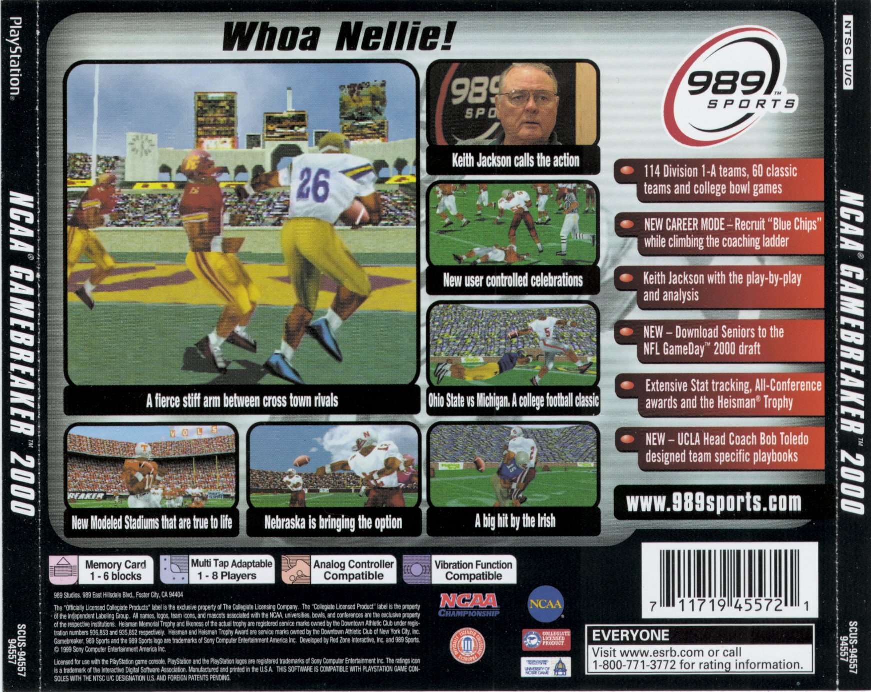 Contraportada de NCAA GameBreaker 2000 · US