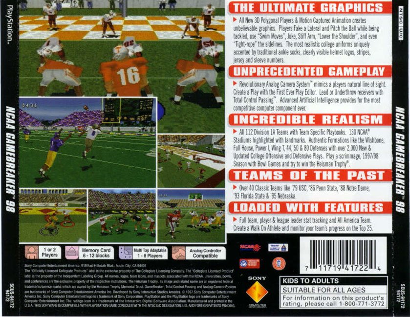 Contraportada de NCAA GameBreaker '98 · US