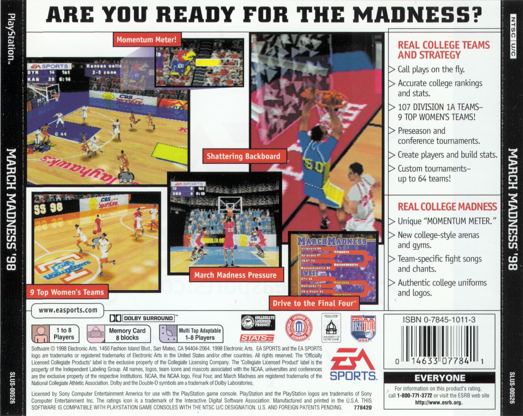 Contraportada de NCAA March Madness 98 · US