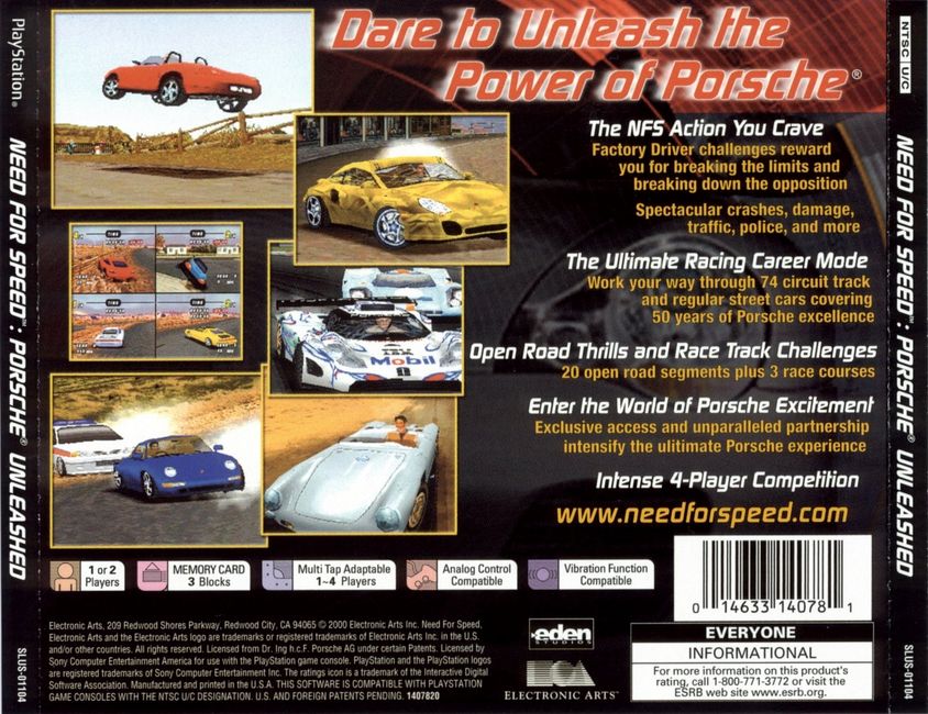 Contraportada de Need for Speed Porsche Unleashed · US
