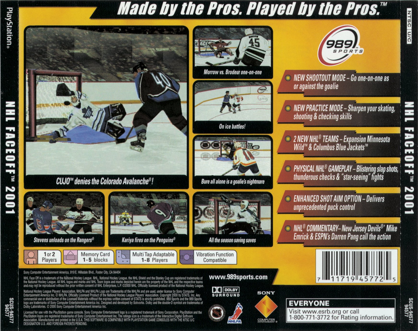 Contraportada de NHL FaceOff 2001 · US