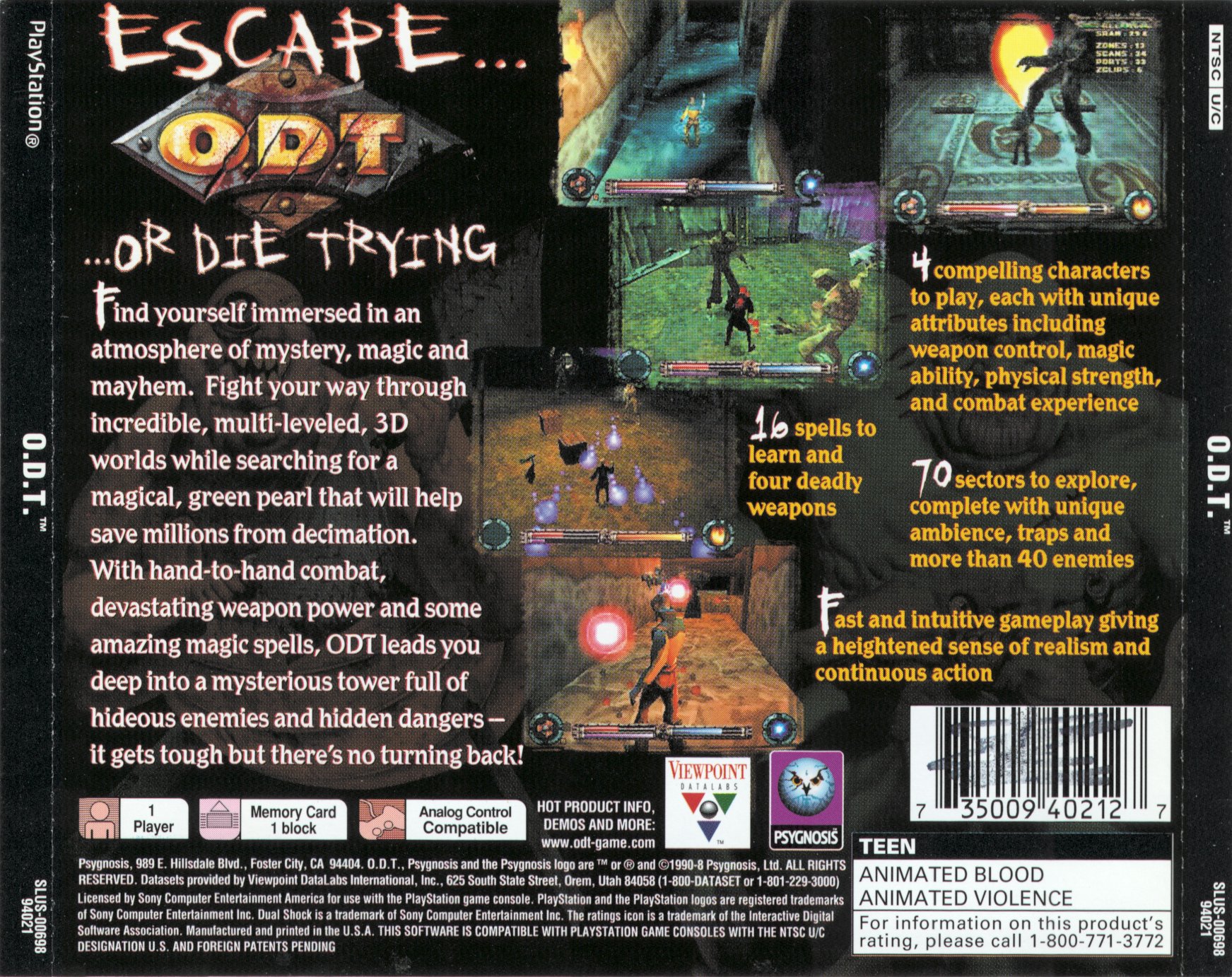 Contraportada de ODT Escape or Die Trying · US