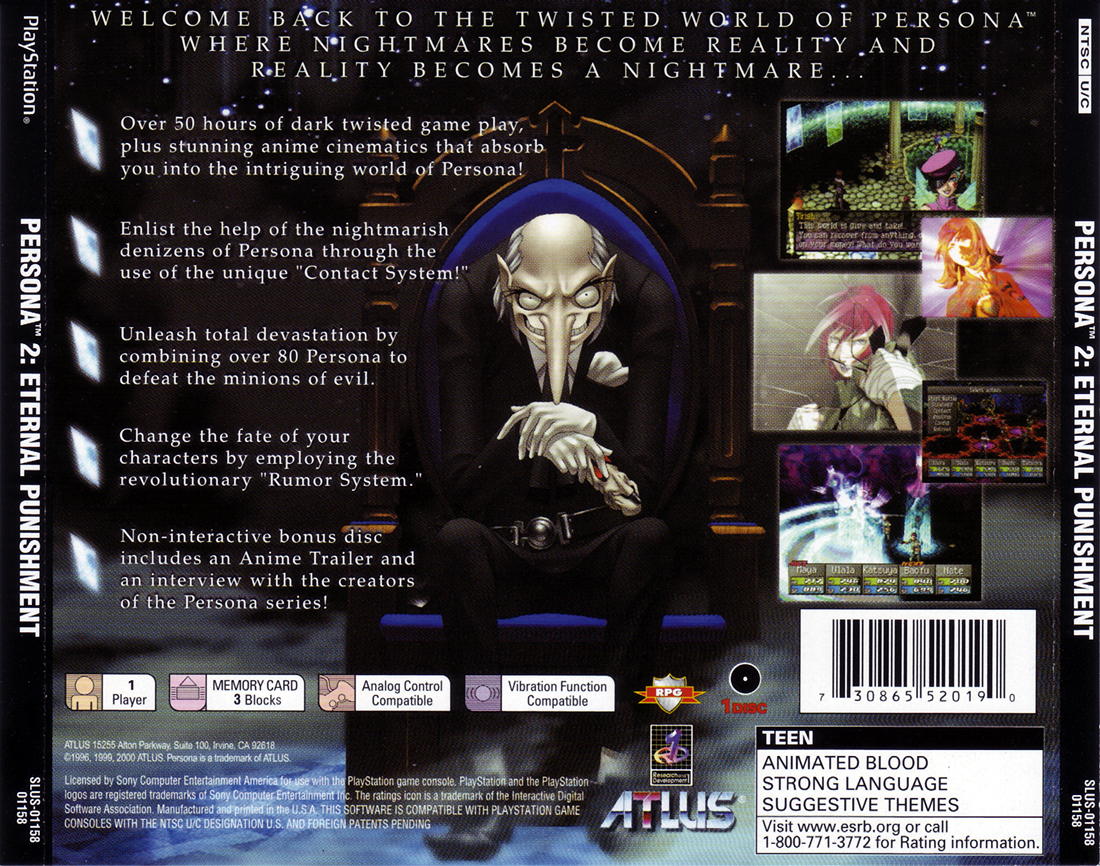 Contraportada de Persona 2 Eternal Punishment · US