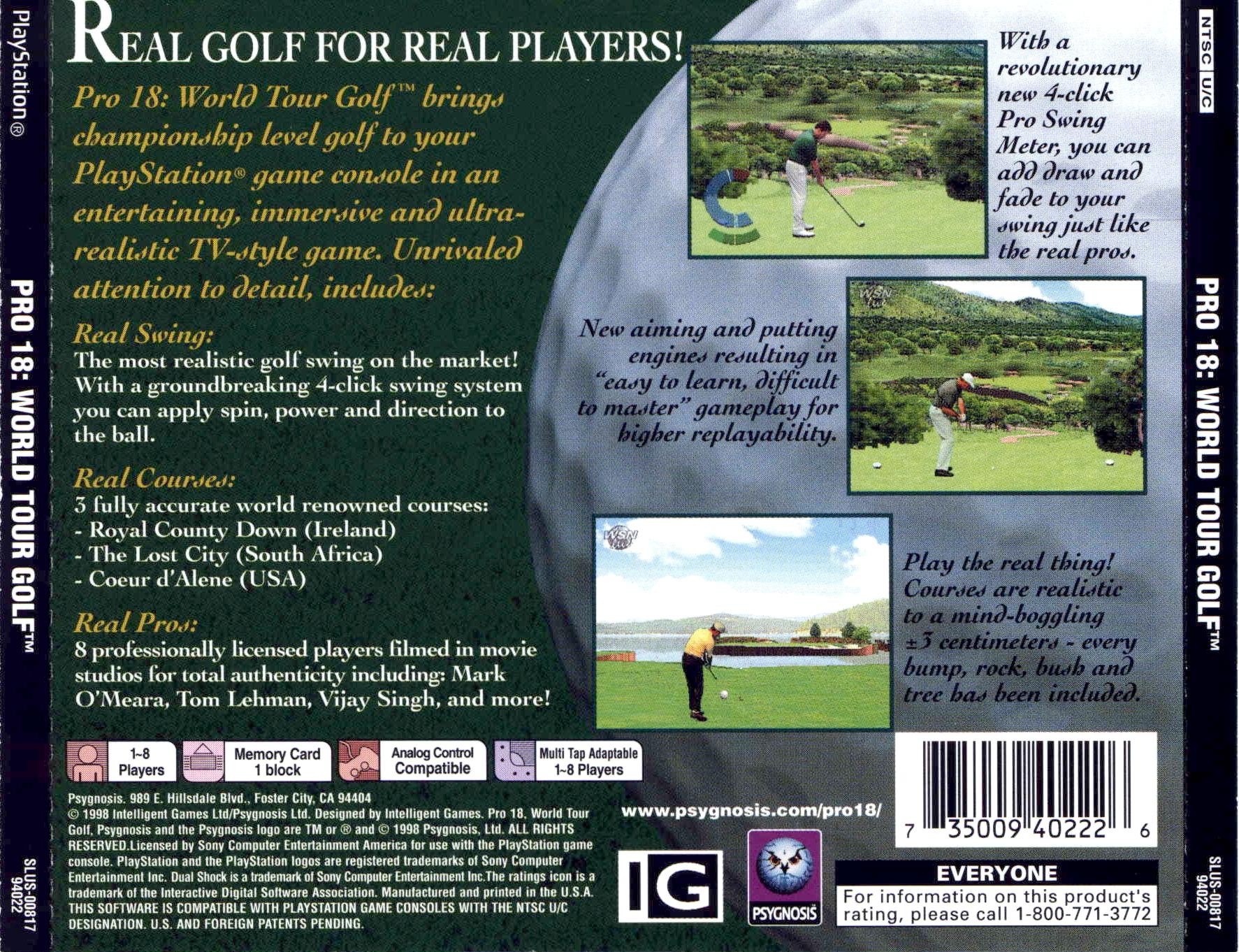 Contraportada de Pro 18 World Tour Golf · US