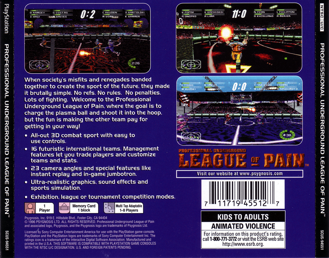 Contraportada de Professional Underground League of Pain · US
