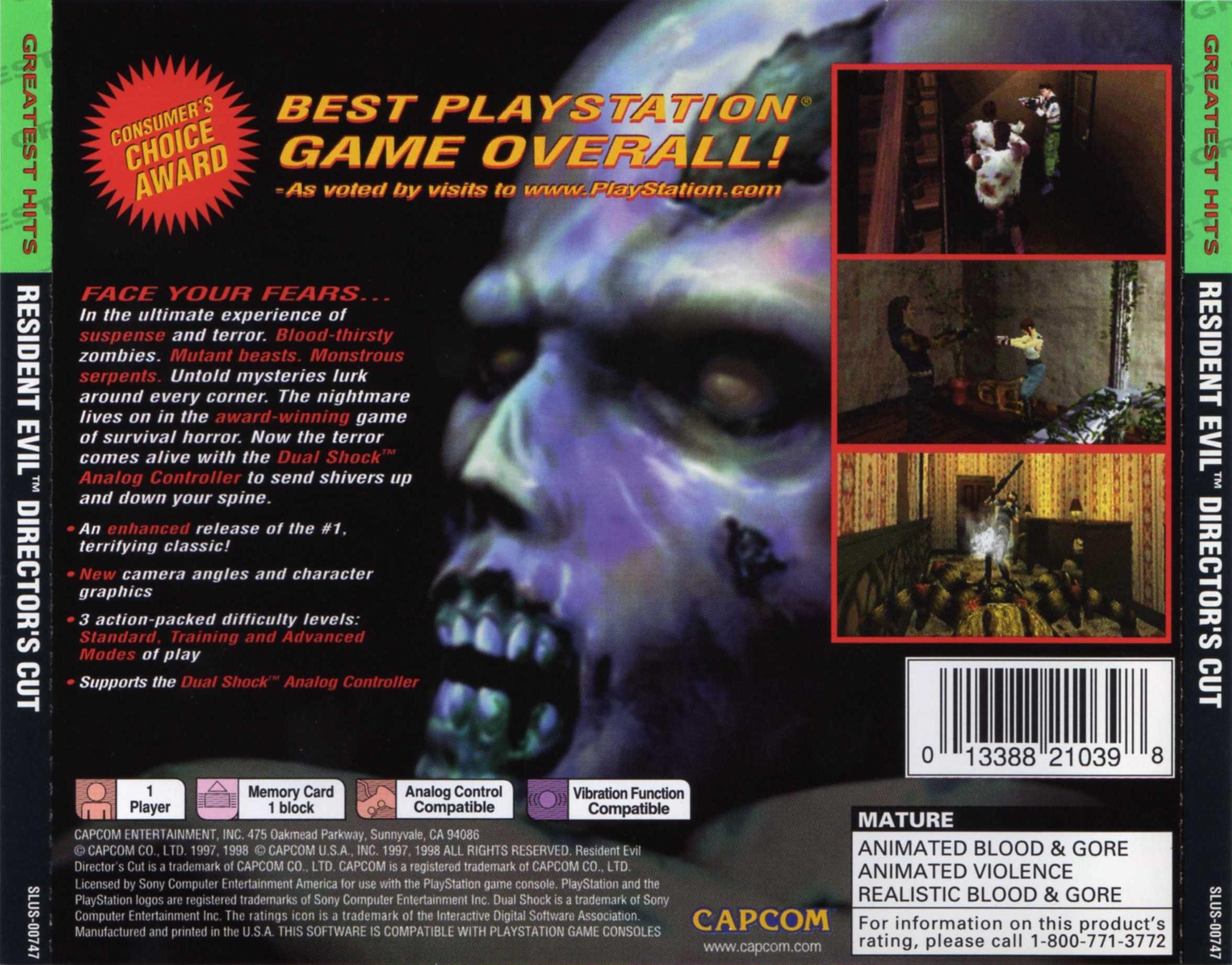 Contraportada de Resident Evil - Director's Cut - Dual Shock · US