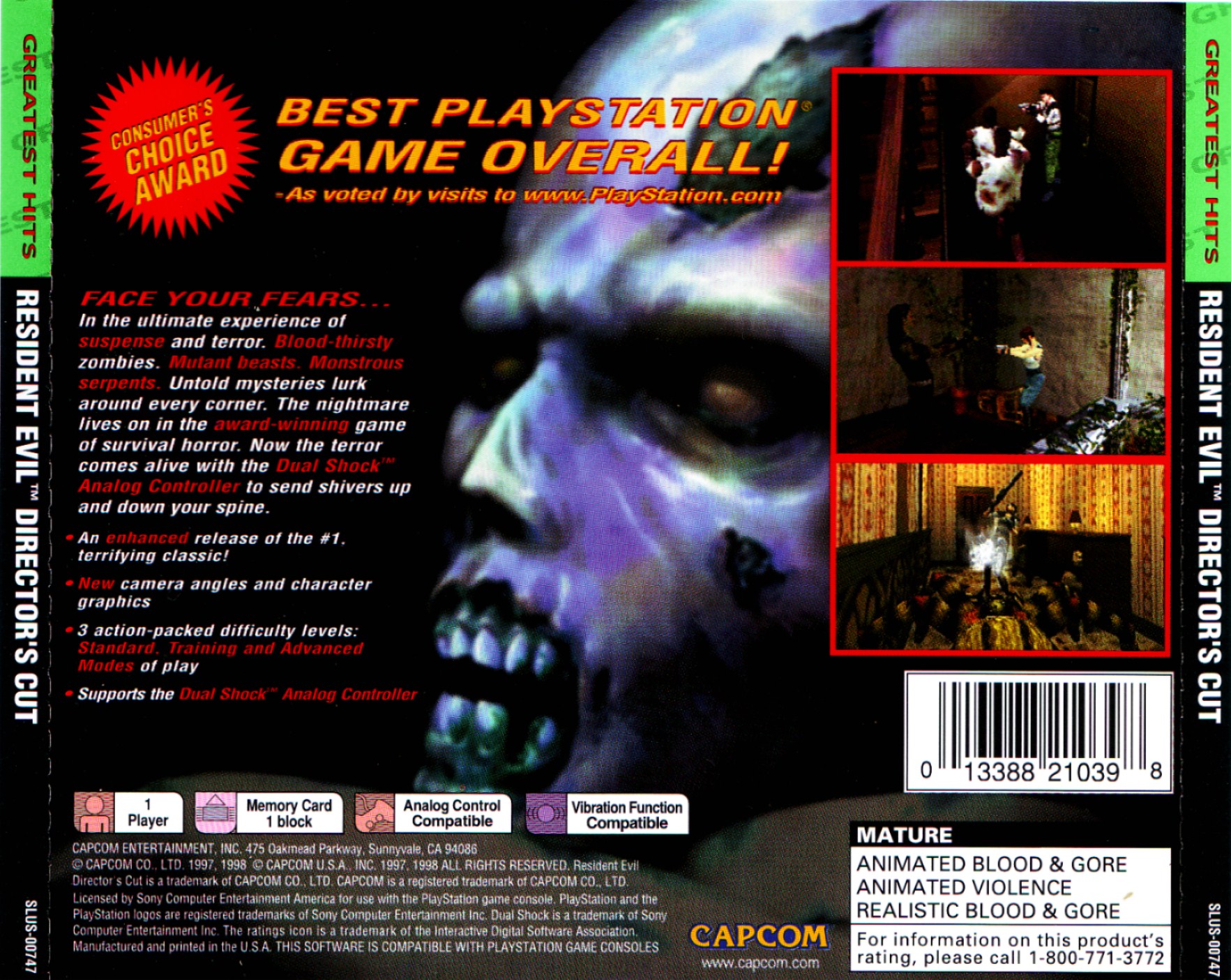 Contraportada · Greatest Hits de Resident Evil - Director's Cut - Dual Shock · US
