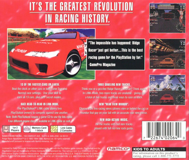 Contraportada de Ridge Racer Revolution · US