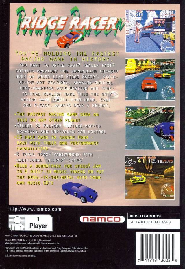 Contraportada de Ridge Racer · US