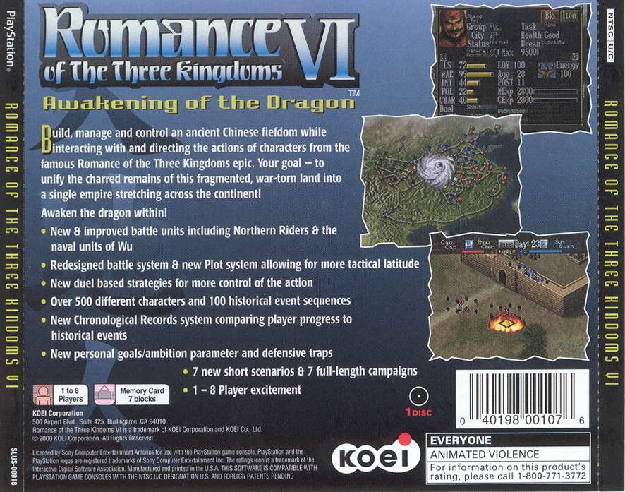Contraportada de Romance of the Three Kingdoms VI - Awakening of the Dragon · US