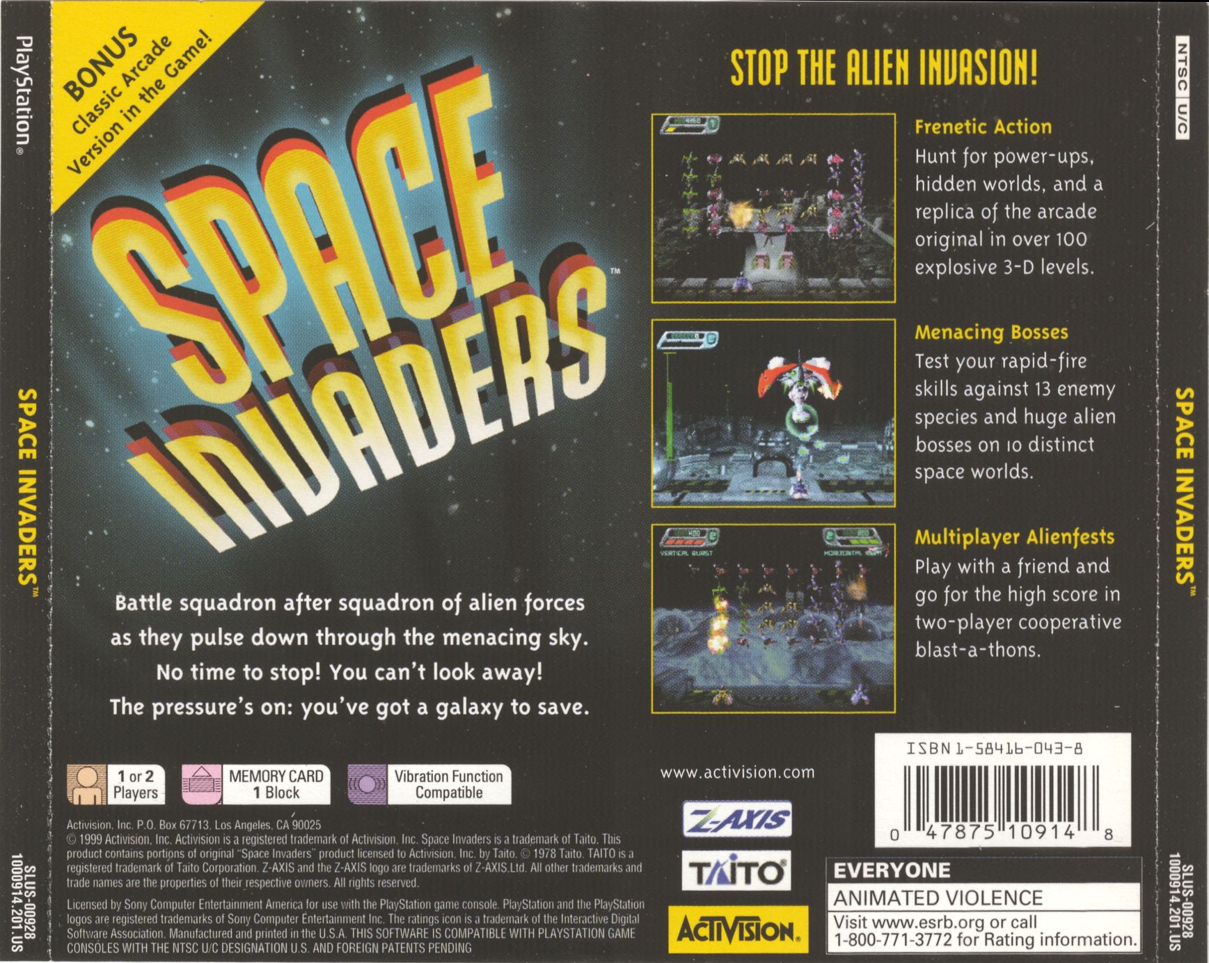 Contraportada de Space Invaders · US