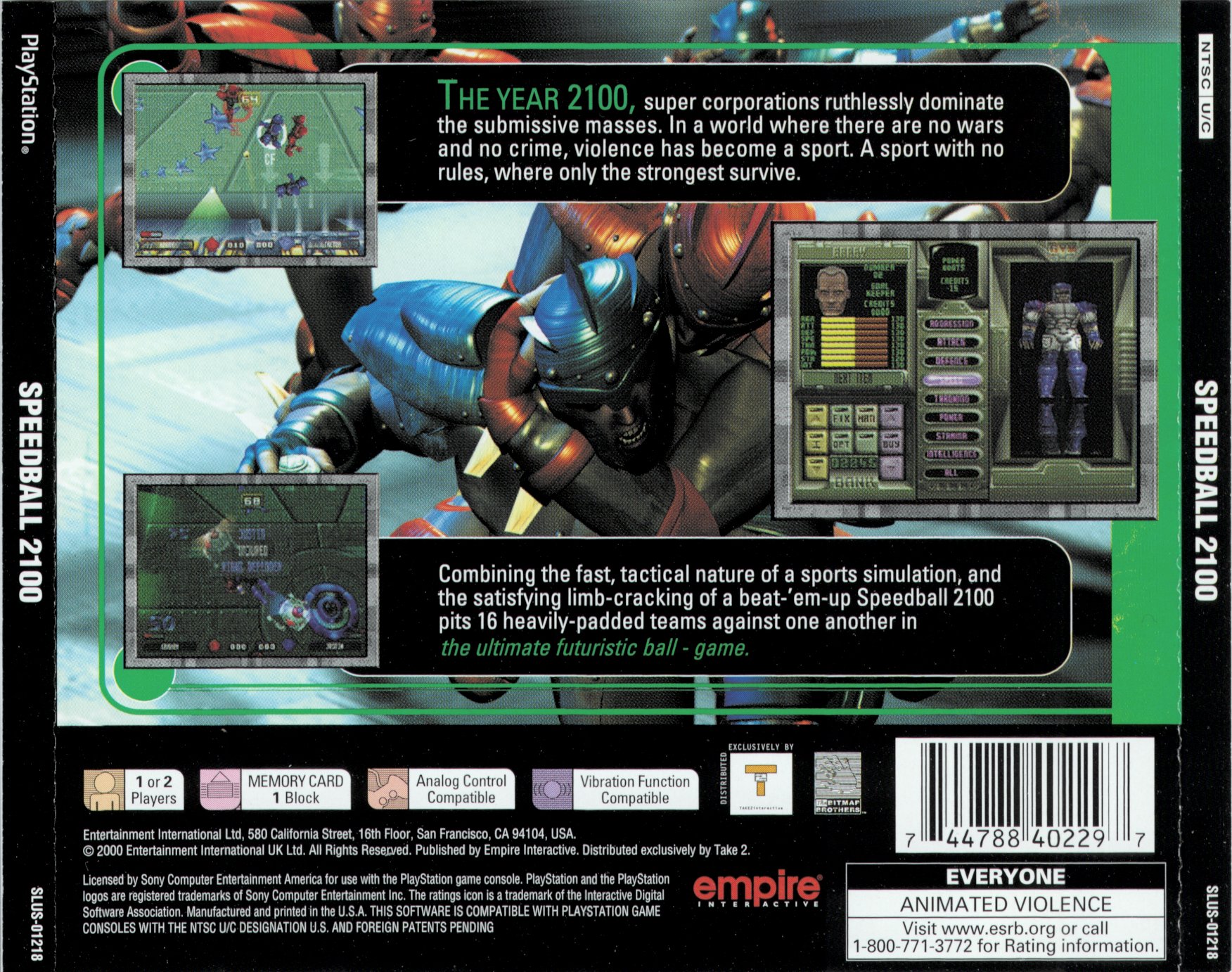Contraportada de Speedball 2100 · US