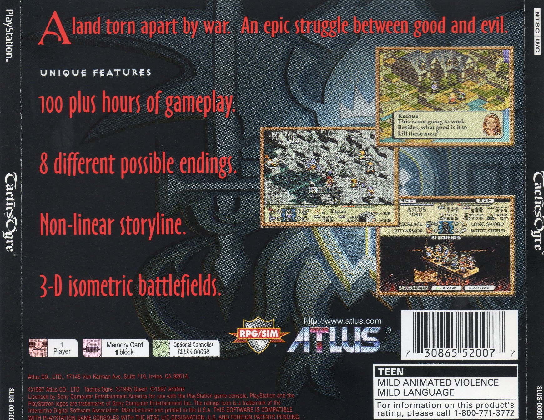 Contraportada de Tactics Ogre · US
