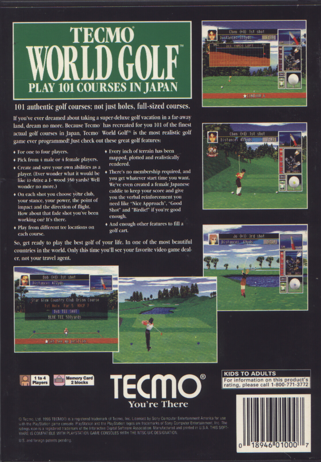 Contraportada de Tecmo World Golf · US