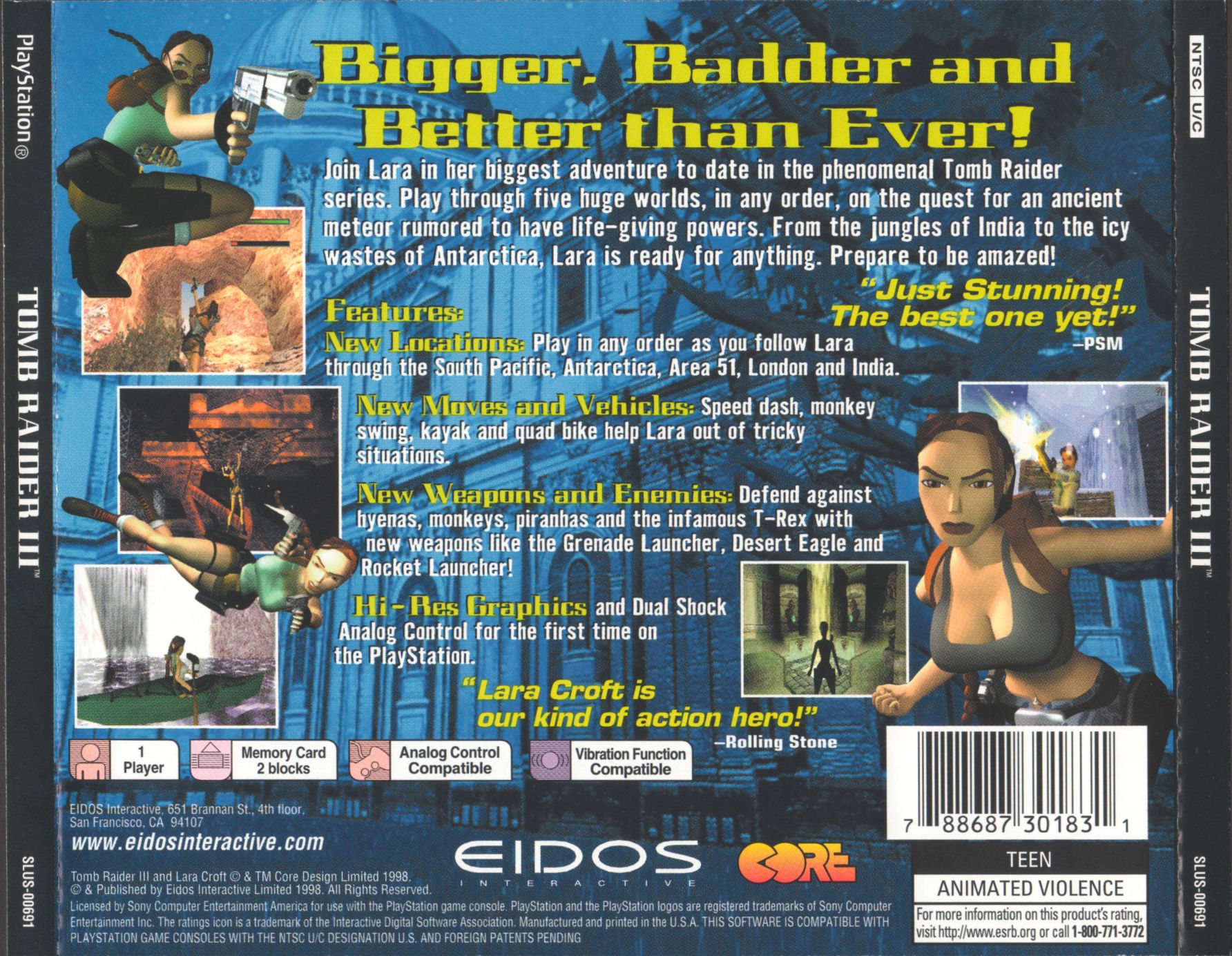 Contraportada de Tomb Raider III - Adventures of Lara Croft · US