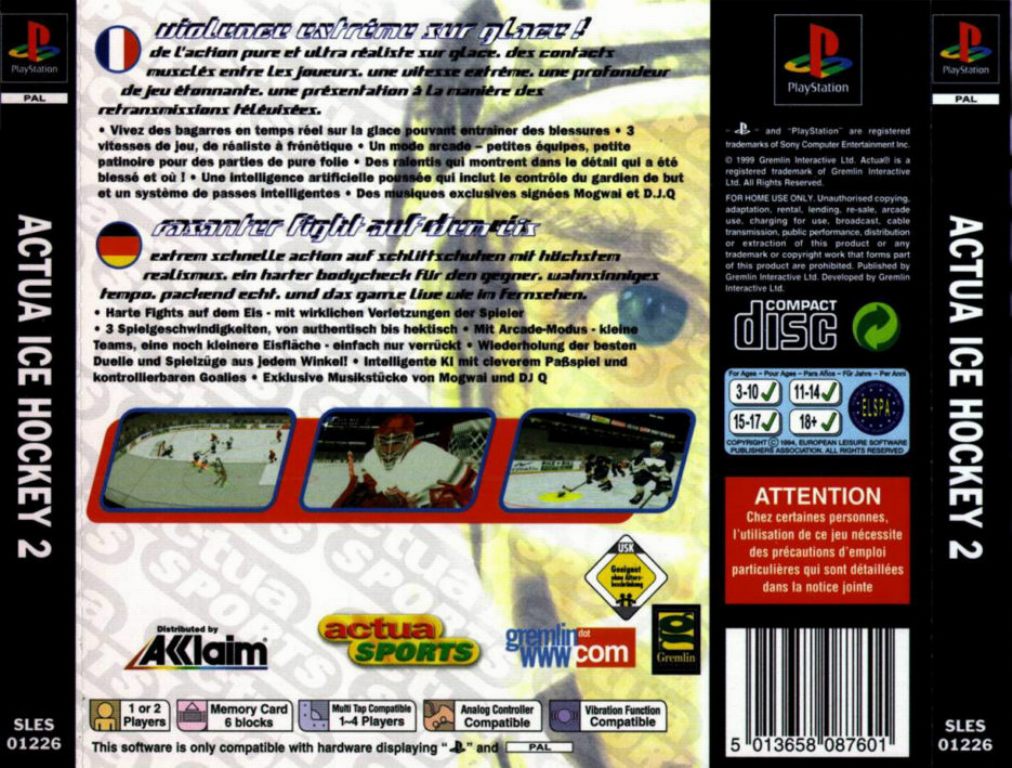 Contraportada de Actua Ice Hockey 2 · EU