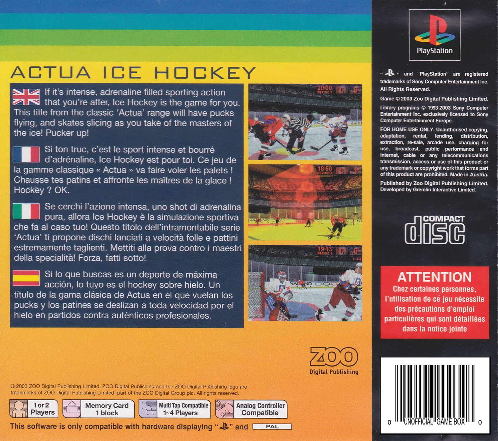 Contraportada de Actua Ice Hockey · EU