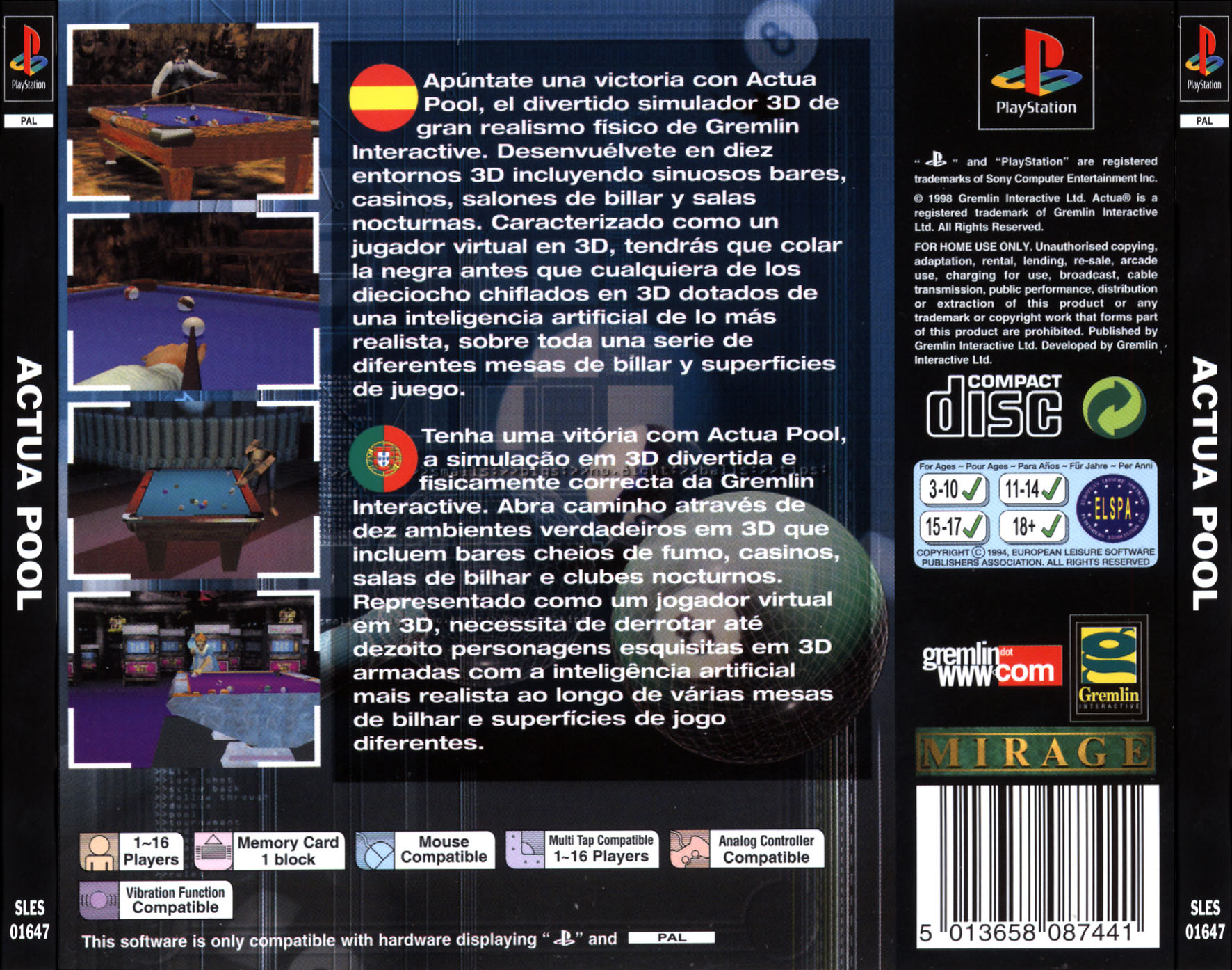 Contraportada de Actua Pool · DE