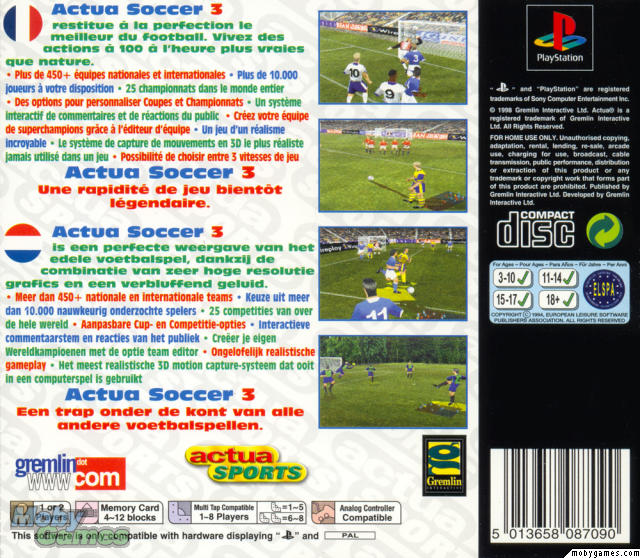 Contraportada de Actua Soccer 3 · EU