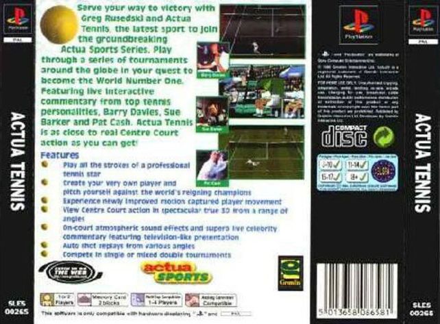 Contraportada de Actua Tennis · EU
